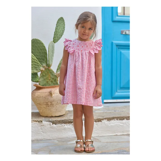 Vestido estampado de cuadros | Rosa