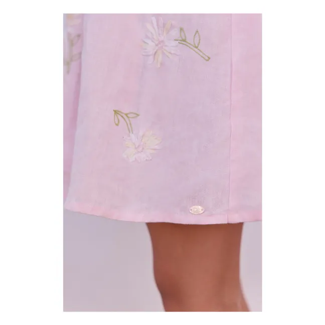 Robe Manches Bouffantes Fleurs | Rose poudré