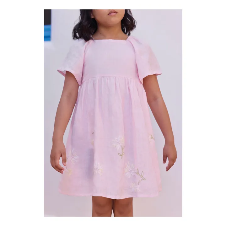 Vestido de flores con mangas Bouffant | Rosa empolvado- Imagen del producto n°1