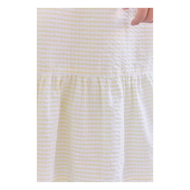Striped Embroidered Strapless Dress | Yellow