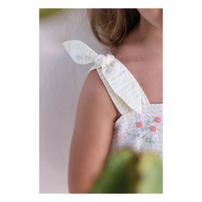 Robe Bretelles Brodée Rayée | Jaune