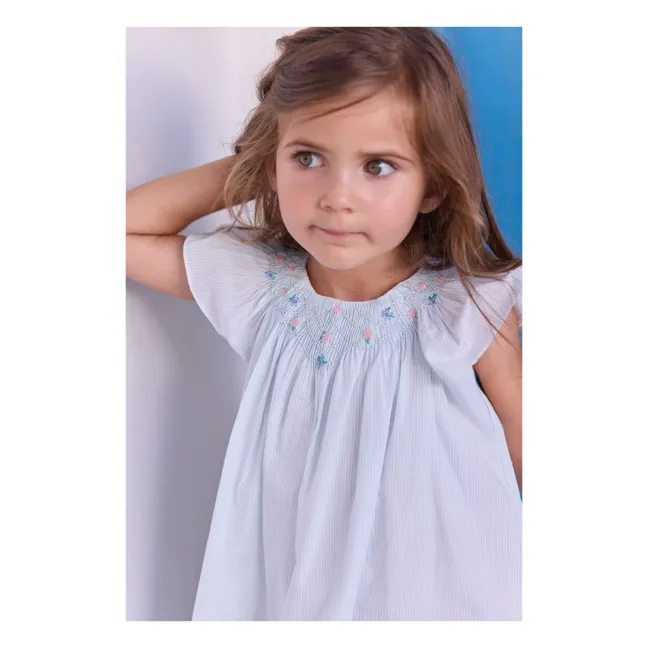 Striped Flower Smocked Dress | Turquoise
