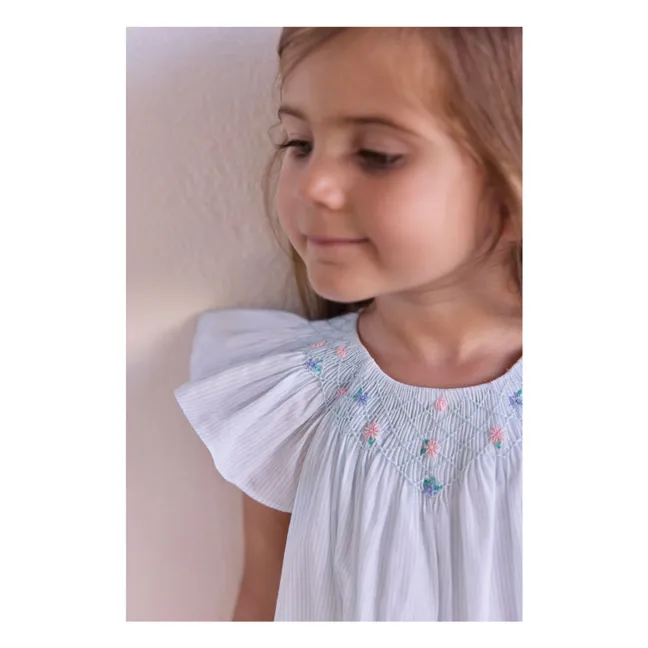 Striped Flower Smocked Dress | Turquoise