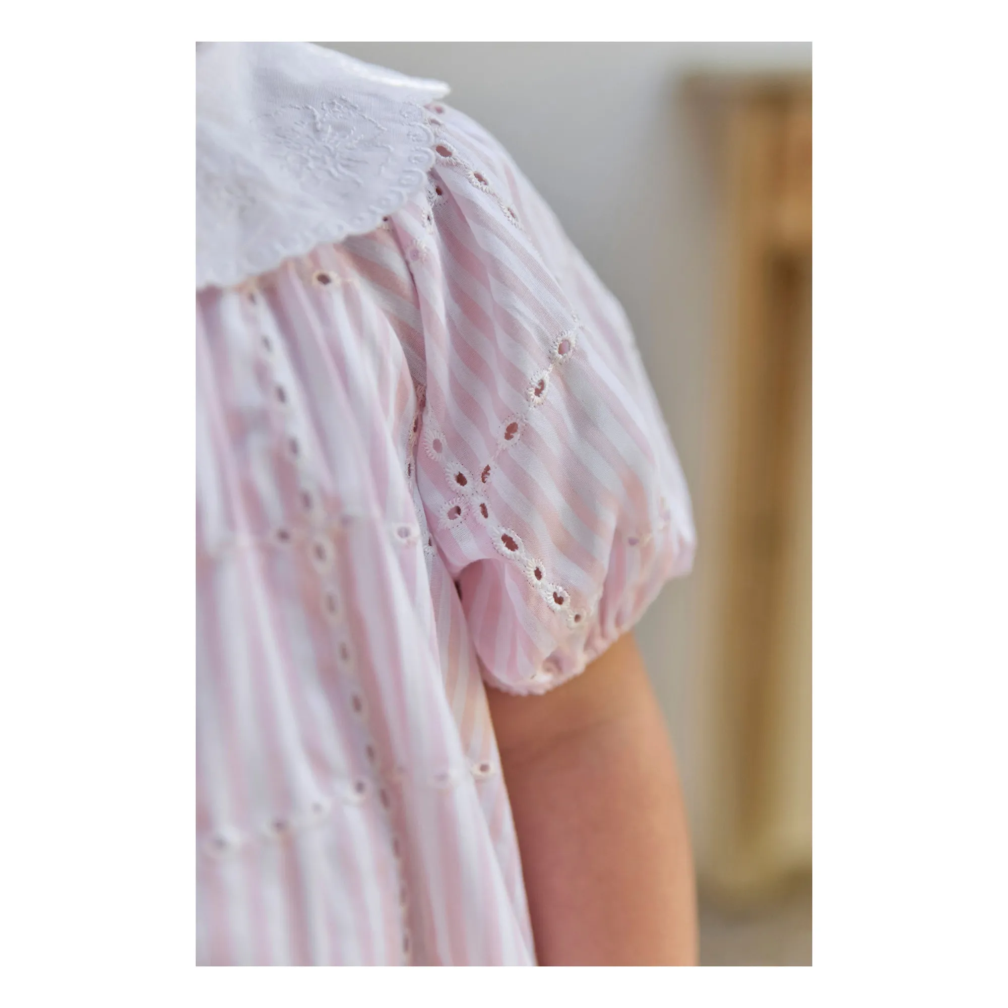Robe Col Claudine Brodée Rayée | Rose poudré- Image produit n°5