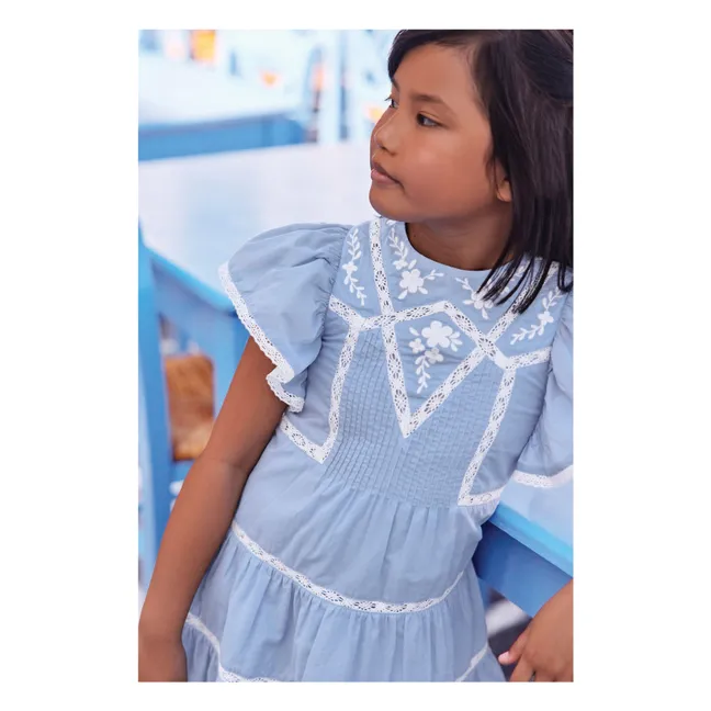 Robe Dentelle Volants | Bleu azur