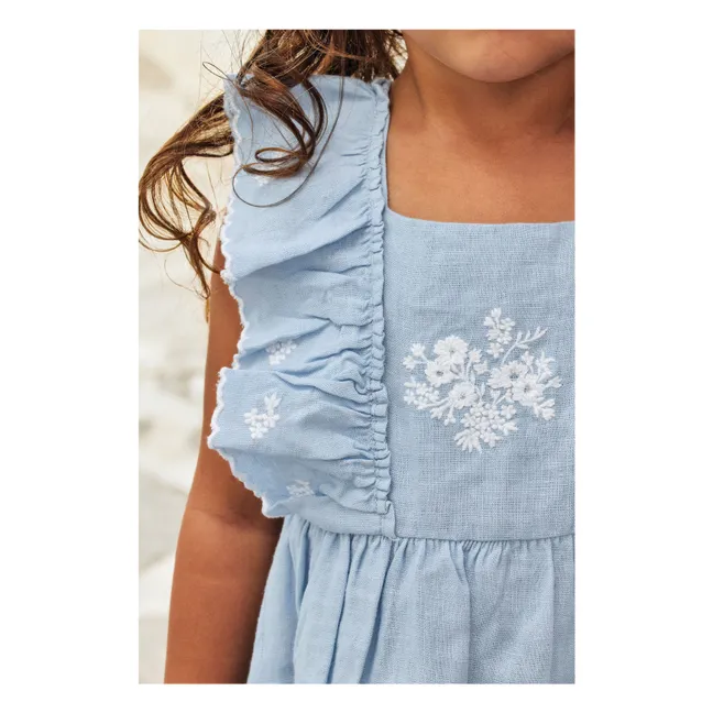 Robe Brodée Feston | Bleu azur