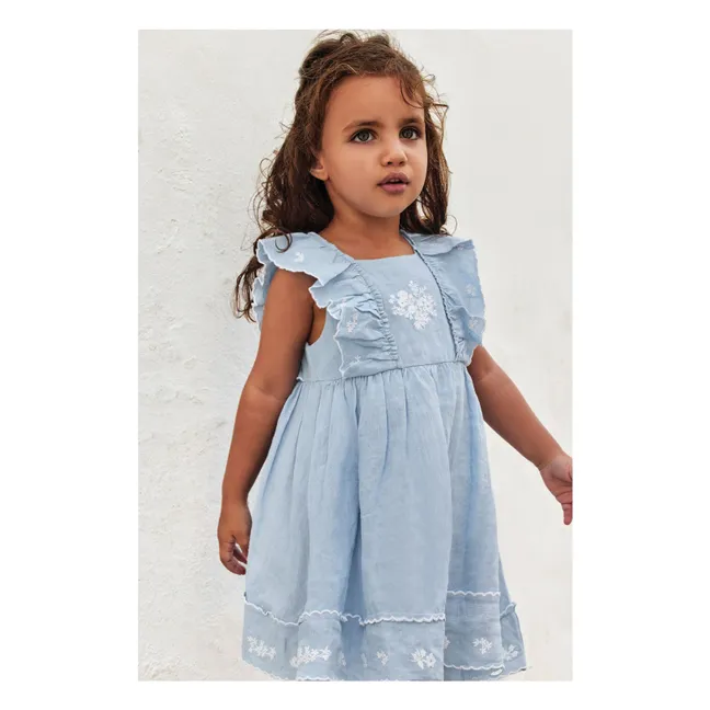 Robe Brodée Feston | Bleu azur