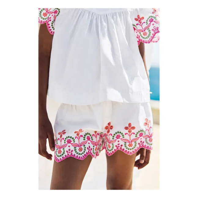 Conjunto de blusa y pantalón corto bordado | Blanco