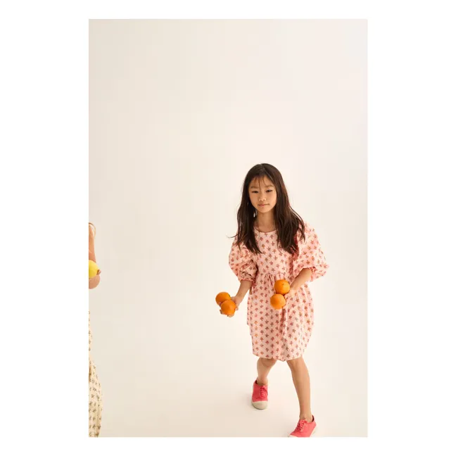 Vestido Alba de algodón orgánico con flores | Rosa empolvado