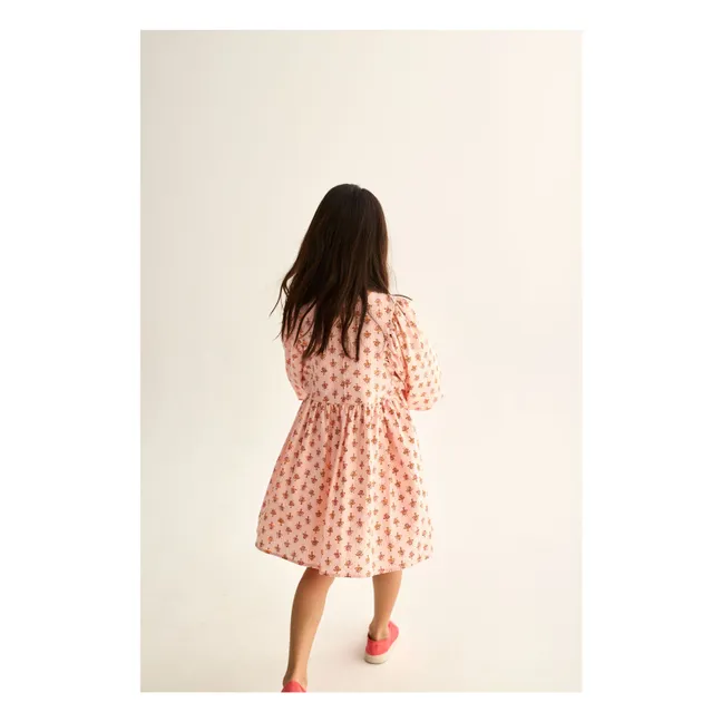 Vestido Alba de algodón orgánico con flores | Rosa empolvado