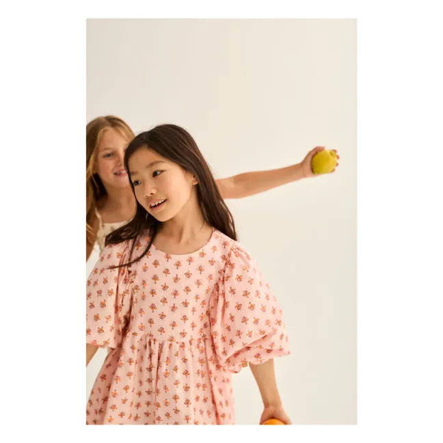 Vestido Alba de algodón orgánico con flores | Rosa empolvado