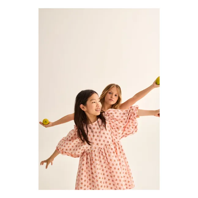 Vestido Alba de algodón orgánico con flores | Rosa empolvado