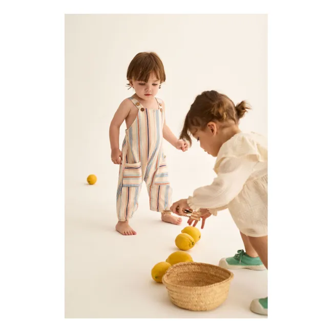 Organic cotton striped Ranger overalls | Ivory
