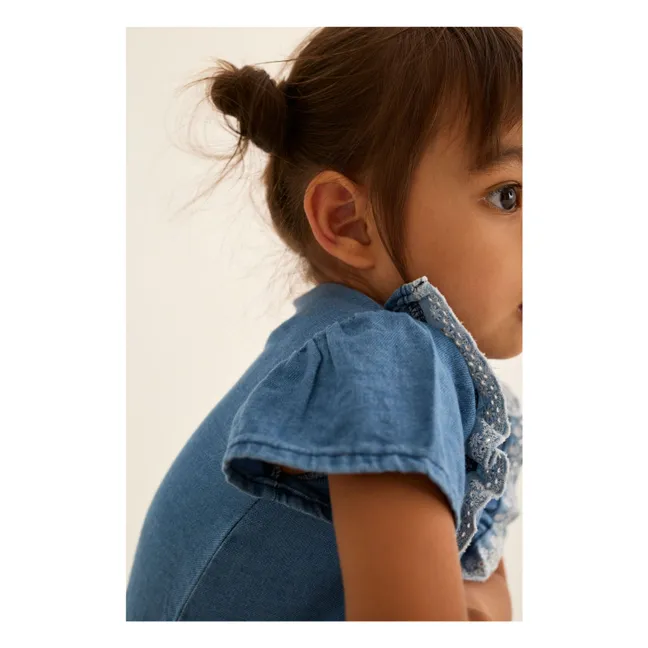 Blouse Denim Malva Volants | Bleu