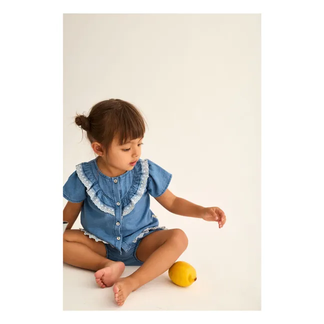 Blouse Denim Malva Volants | Bleu