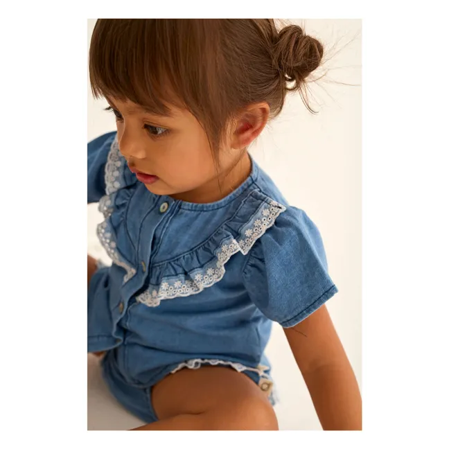 Blouse Denim Malva Volants | Bleu
