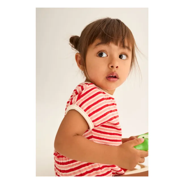 Gianna Striped Terry Bodysuit | Red