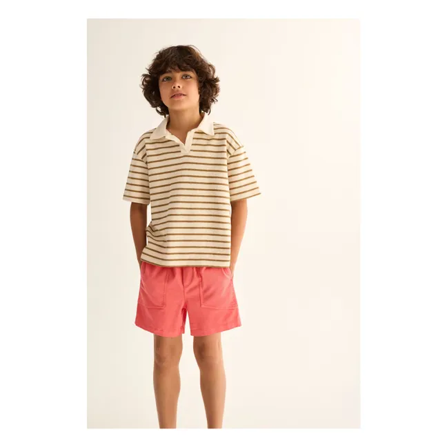 Drake Striped Organic Cotton Polo Shirt | Sand
