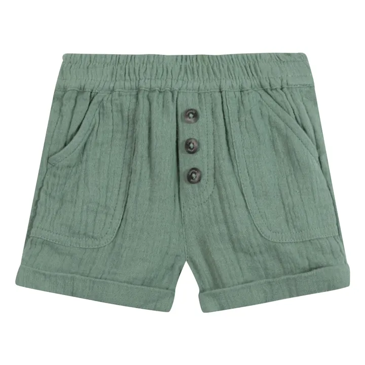 Pantalones cortos de gasa de algodón con botones | Khaki- Imagen del producto n°0