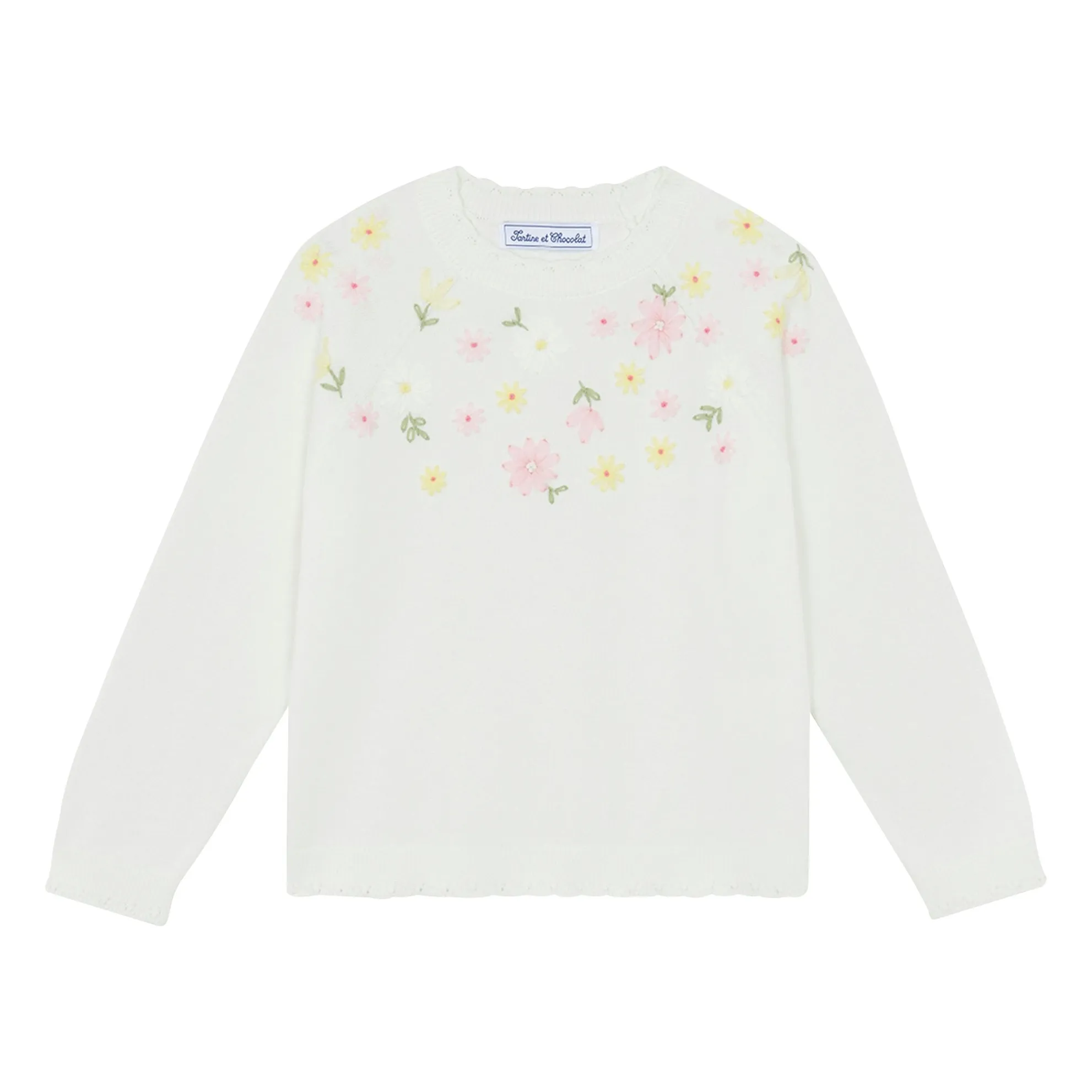 Tartine Et Chocolat Ecru Flower Embroidered Sweater
