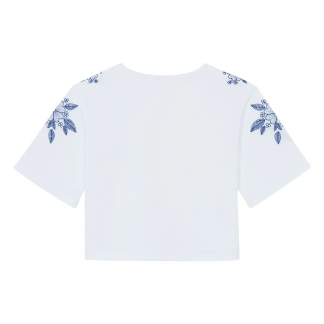 T-Shirt mit Blumenstickerei | Weiß
