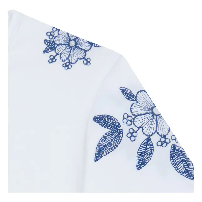 T-Shirt mit Blumenstickerei | Weiß