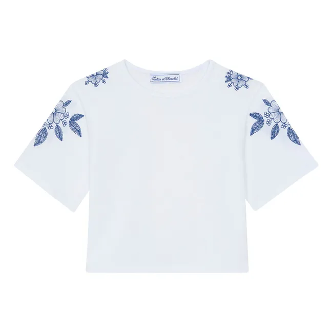 T-Shirt mit Blumenstickerei | Weiß