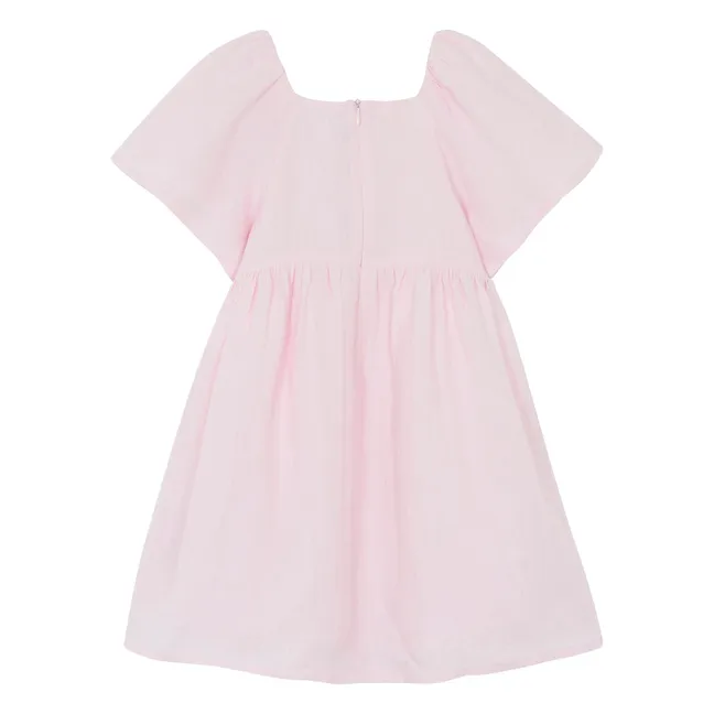 Robe Manches Bouffantes Fleurs | Rose poudré