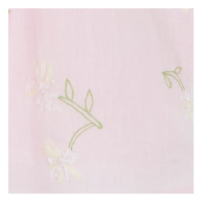 Robe Manches Bouffantes Fleurs | Rose poudré
