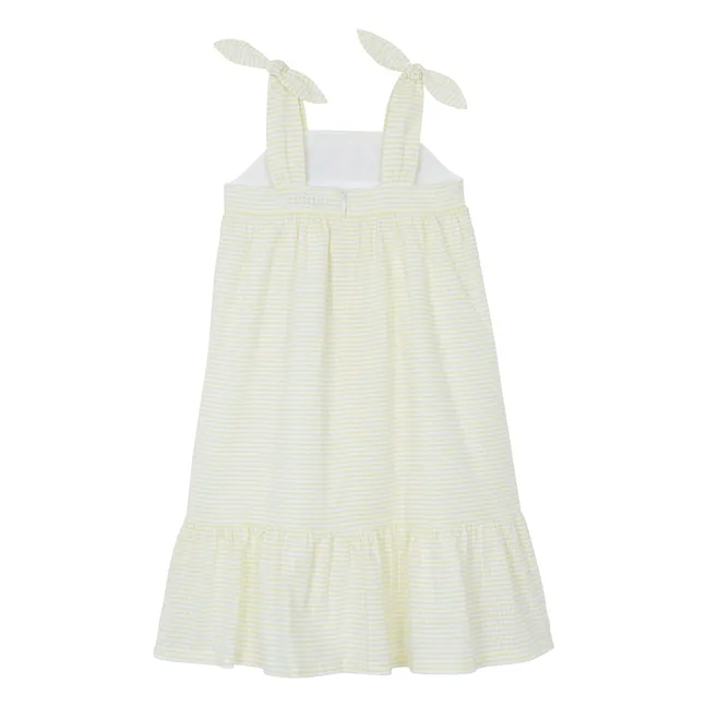 Striped Embroidered Strapless Dress | Yellow