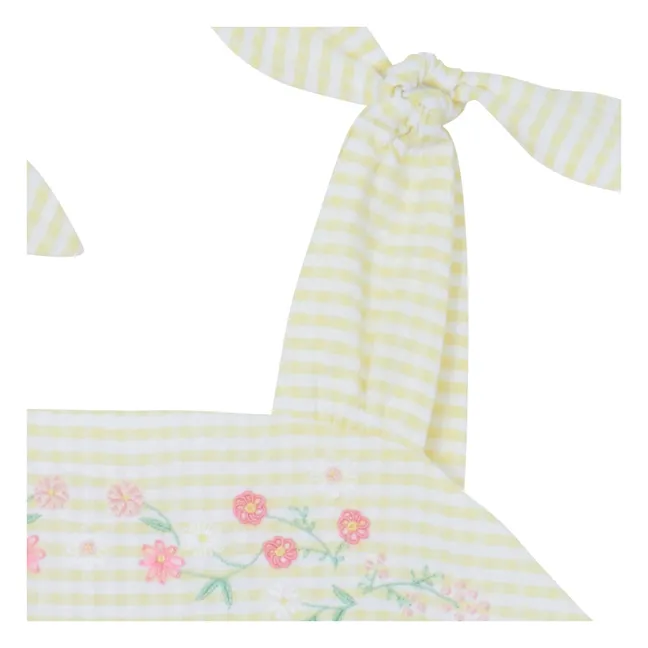 Striped Embroidered Strapless Dress | Yellow