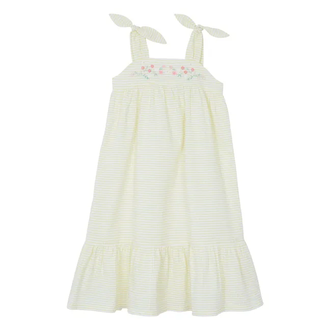 Striped Embroidered Strapless Dress | Yellow