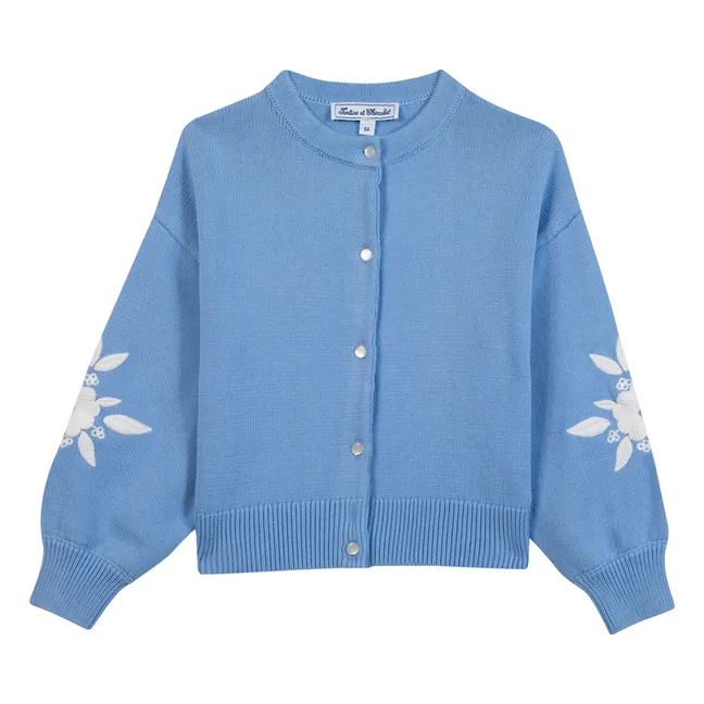 Cardigan Brodé Fleur | Bleu azur