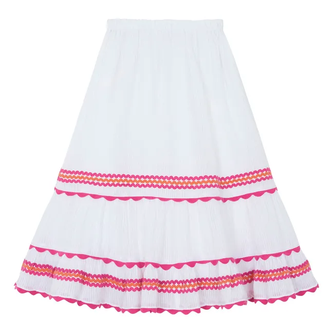 Falda larga festoneada | Blanco