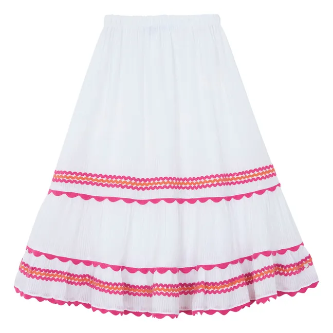 Falda larga festoneada | Blanco