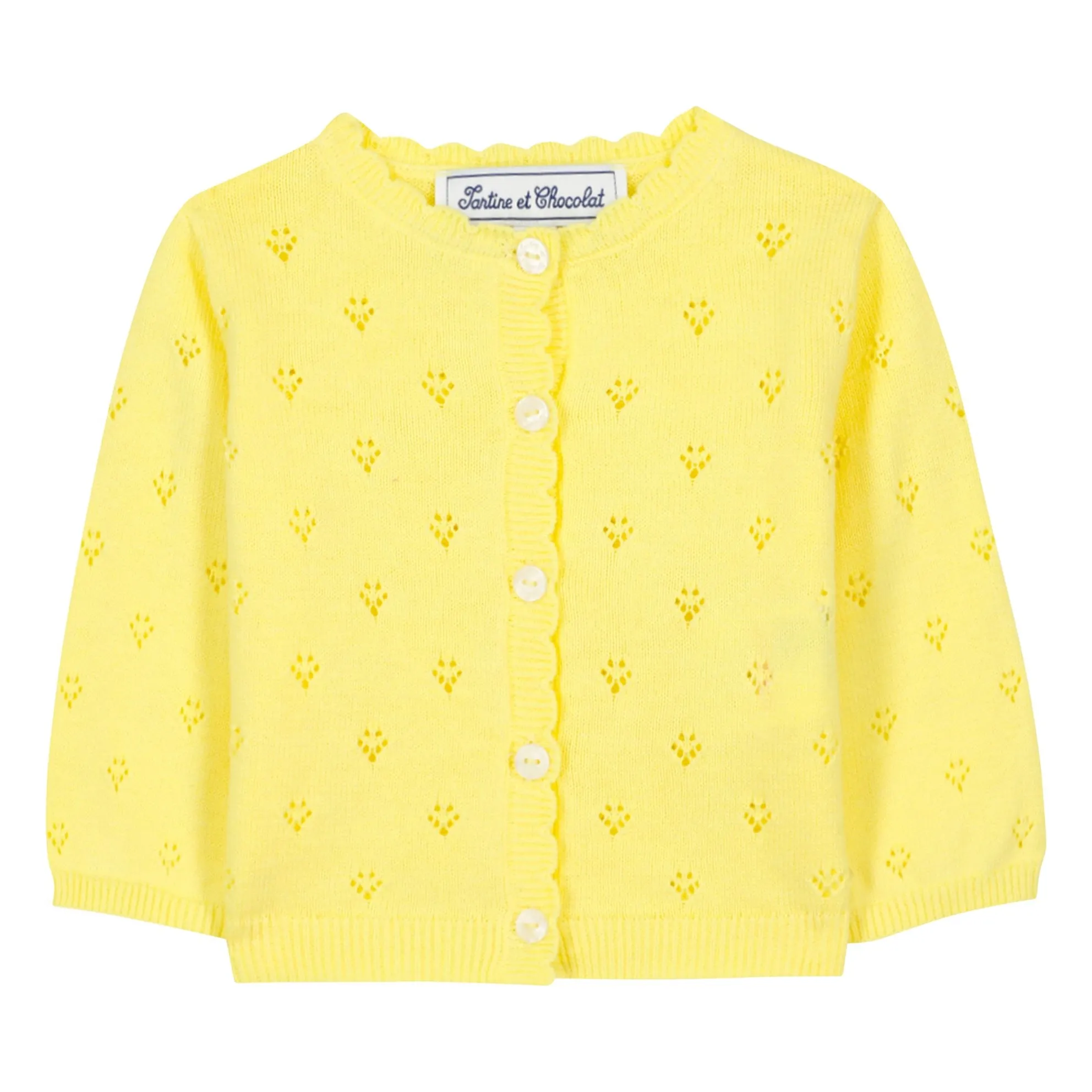 Tartine Et Chocolat Girls Yellow Pointelle Cardigan