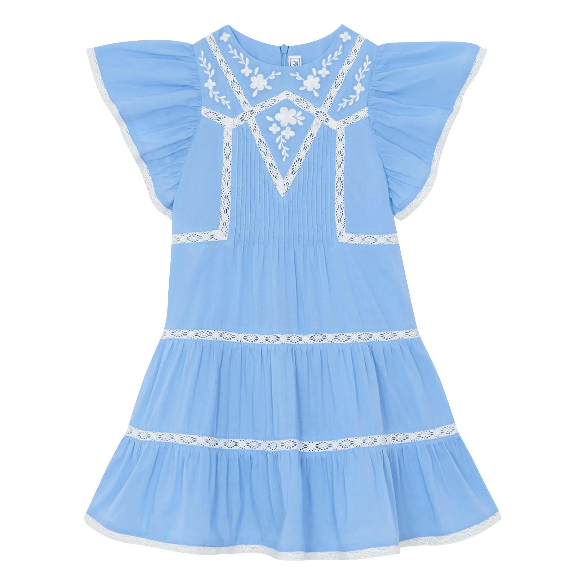 Tartine Et Chocolat Azure Blue Ruffled Lace Dress