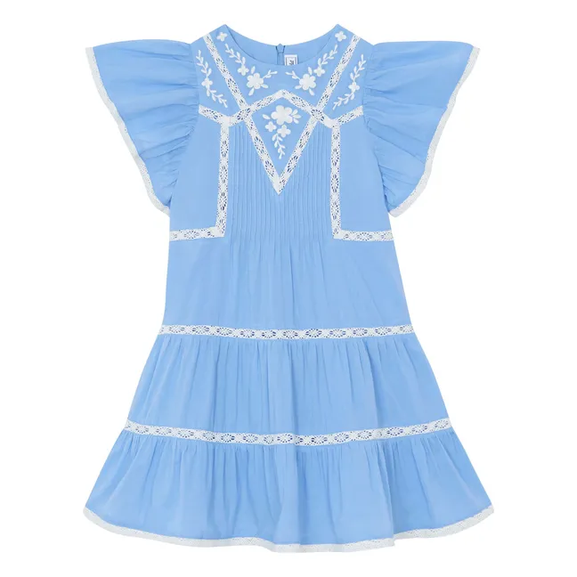 Robe Dentelle Volants | Bleu azur