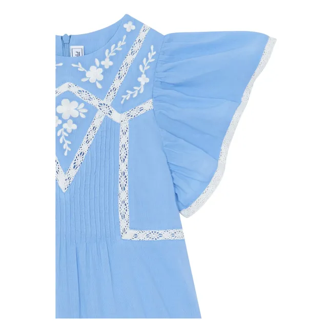 Robe Dentelle Volants | Bleu azur