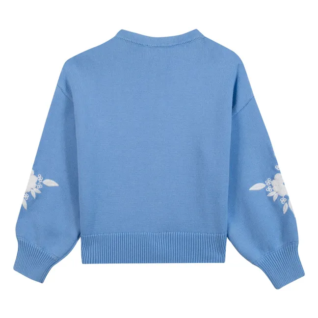 Cardigan Brodé Fleur | Bleu azur