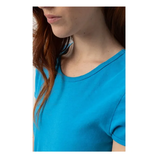 Camiseta Lopintale de algodón y lino con cuello barco | Azul