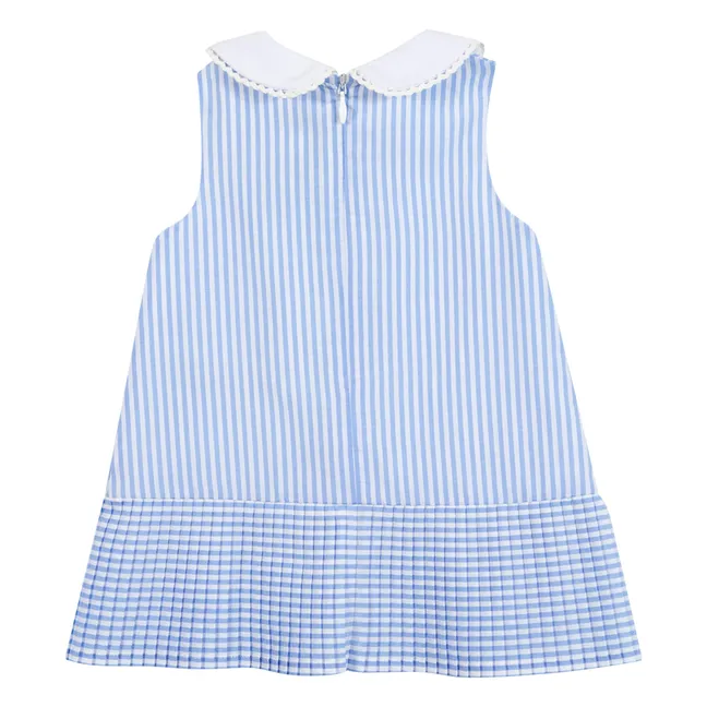 Robe Sans Manches Col Claudine Rayée | Blanc