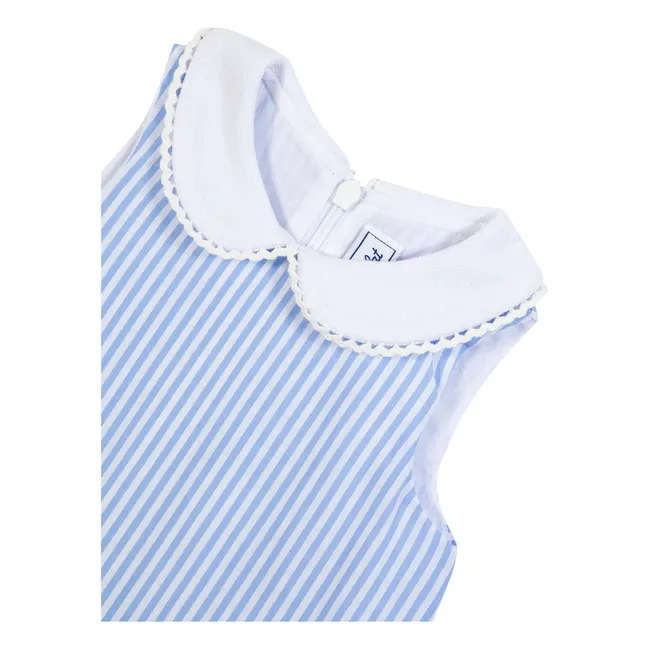 Robe Sans Manches Col Claudine Rayée | Blanc