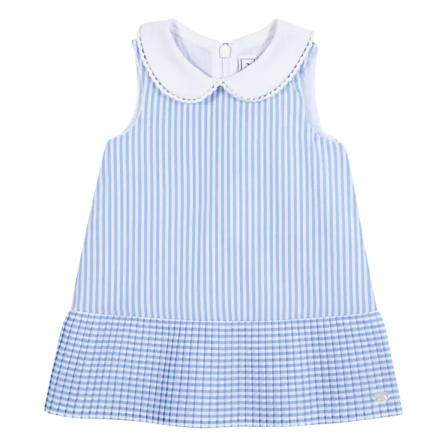 Robe Sans Manches Col Claudine Rayée | Blanc