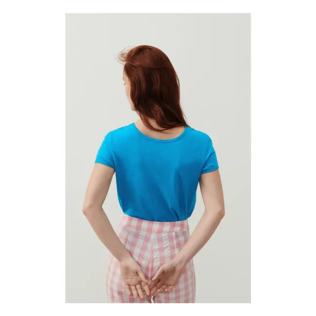 T-shirt Lopintale in cotone e lino con scollo a barca | Blu