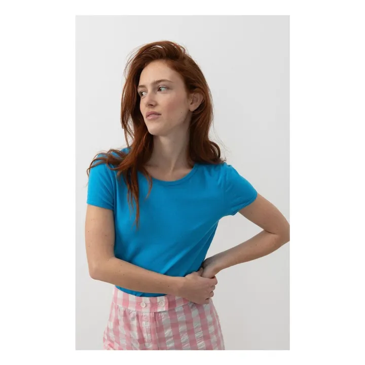 T-shirt Col Bateau Lopintale Coton et Lin | Bleu- Image produit n°1