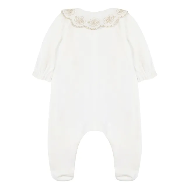 Embroidered Claudine-neck pyjamas | Ecru