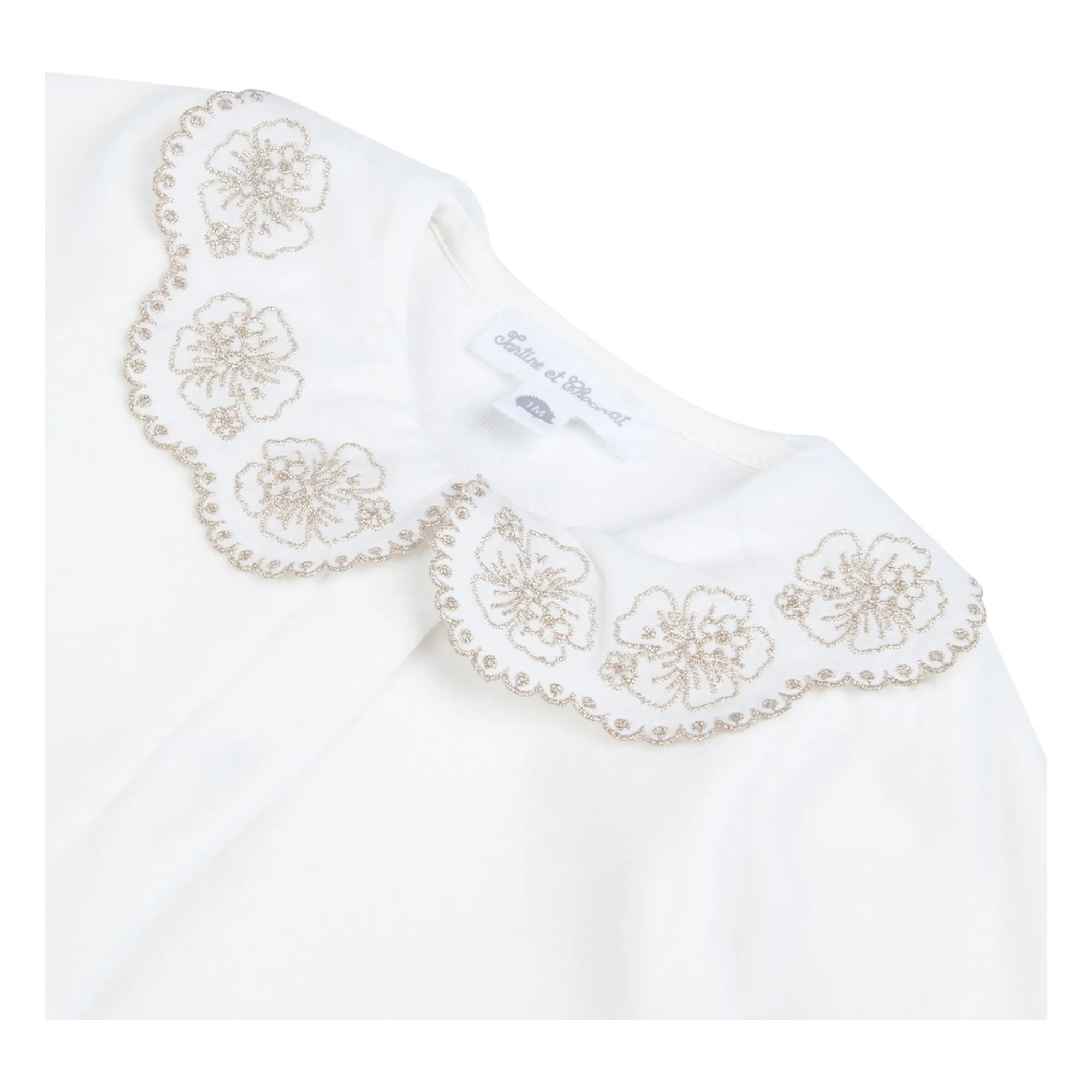 Pyjama Col Claudine Brodé | Ecru- Image produit n°1