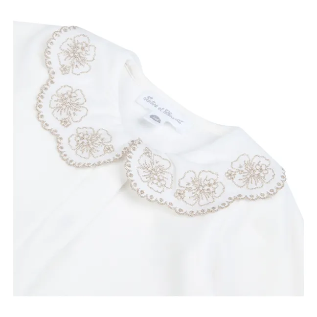 Embroidered Claudine-neck pyjamas | Ecru