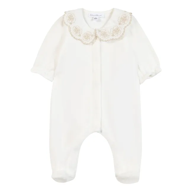 Pijama con cuello Claudine bordado | Crudo